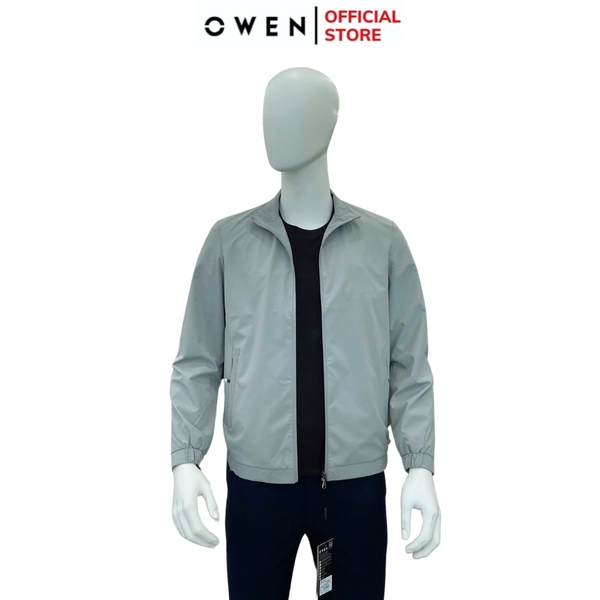 Áo Khoác Jacket Owen JK241483 màu xám nhạt dáng regular fit, cổ cao 3 phân, khóa kéo, tay và gấu bo  chất liệu polyester