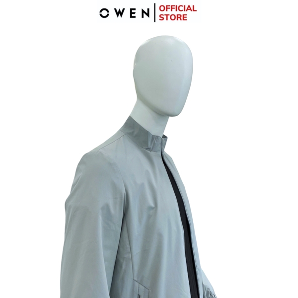 Áo Khoác Jacket Owen JK241483 màu xám nhạt dáng regular fit, cổ cao 3 phân, khóa kéo, tay và gấu bo  chất liệu polyester