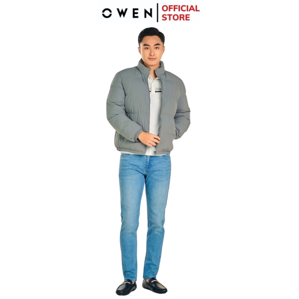 Áo Khoác Jacket Owen JK241496 màu xám chần bông dáng regular fit, cổ cao 3 phân, khóa kéo, tay và gấu bo  chất liệu polyester