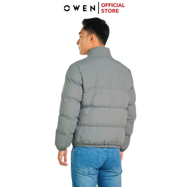 Áo Khoác Jacket Owen JK241496 màu xám chần bông dáng regular fit, cổ cao 3 phân, khóa kéo, tay và gấu bo  chất liệu polyester