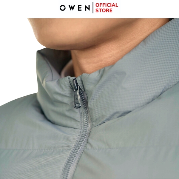 Áo Khoác Jacket Owen JK241496 màu xám chần bông dáng regular fit, cổ cao 3 phân, khóa kéo, tay và gấu bo  chất liệu polyester
