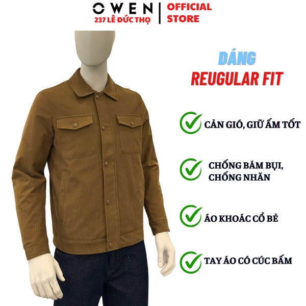 Áo khoác Jacket Owen JK256061 màu nâu dáng suông regular fit chất liệu polyester