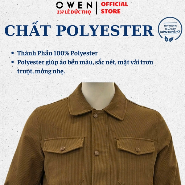 Áo khoác Jacket Owen JK256061 màu nâu dáng suông regular fit chất liệu polyester