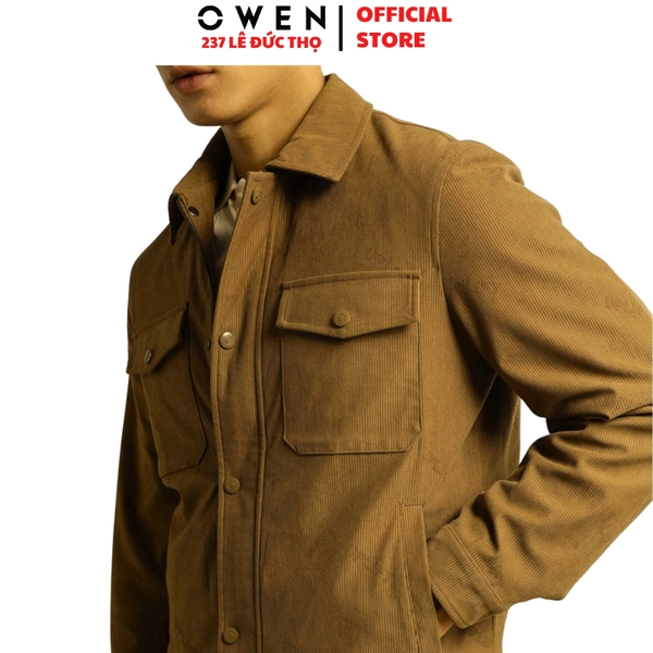 Áo khoác Jacket Owen JK256061 màu nâu dáng suông regular fit chất liệu polyester
