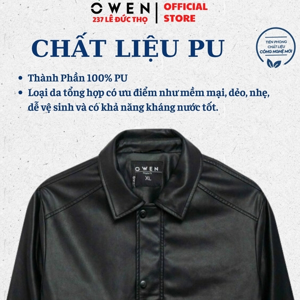 Áo khoác Jacket Owen JK256066 màu đen dáng suông regular fit chất liệu PU