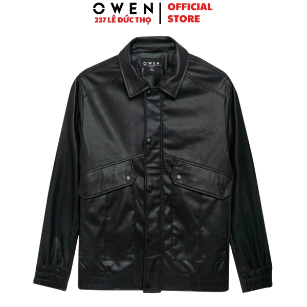 Áo khoác Jacket Owen JK256066 màu đen dáng suông regular fit chất liệu PU