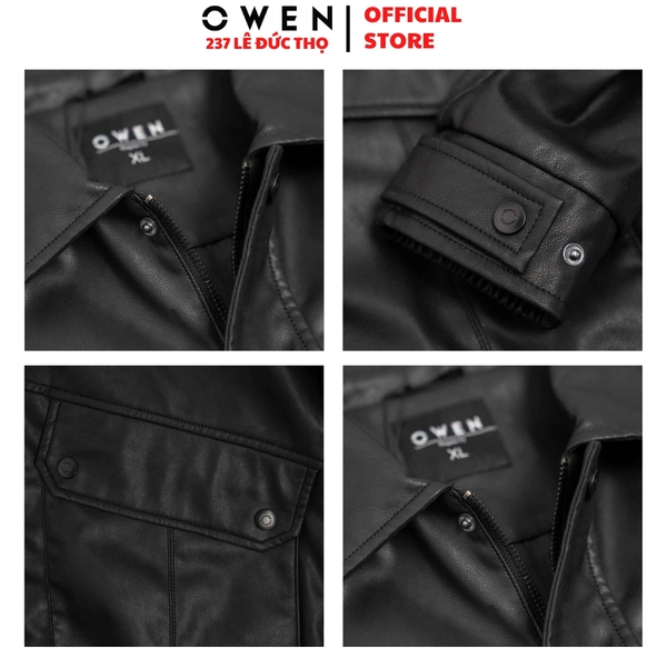 Áo khoác Jacket Owen JK256066 màu đen dáng suông regular fit chất liệu PU