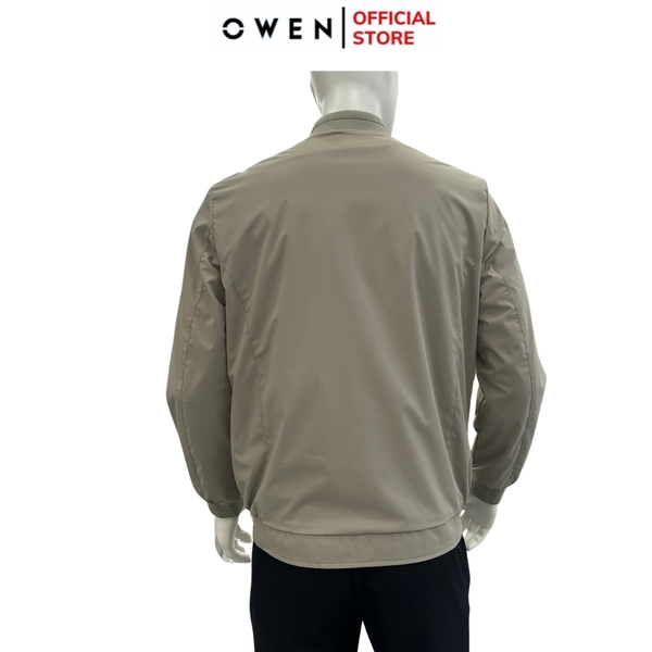 Áo khoác Jacket Owen JK256071 màu be dáng suông regular fit cổ bomber, bo tay, bo gấu, túi áo có khóa kéo chất liệu Nylon Spandex