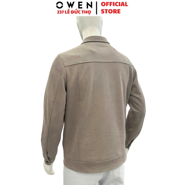 Áo Khoác Jacket Owen JK256072 màu be dáng regular fit cổ bẻ, khóa kéo, cổ tay áo có cúc bấm,bo gấu chất liệu Nylon Spandex