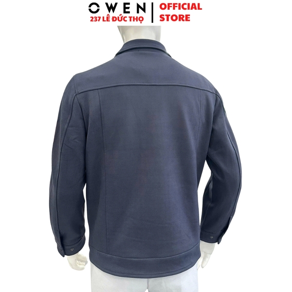 Áo Khoác Jacket Owen JK256073 màu xanh dáng regular fit cổ bẻ, khóa kéo, cổ tay áo có cúc bấm,bo gấu chất liệu Nylon Spandex