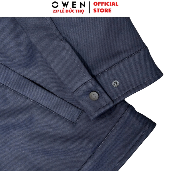Áo Khoác Jacket Owen JK256073 màu xanh dáng regular fit cổ bẻ, khóa kéo, cổ tay áo có cúc bấm,bo gấu chất liệu Nylon Spandex
