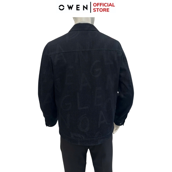 Áo khoác Jacket Owen JK256077 màu xanh đậm dáng suông regular fit cúc bấm, cổ bẻ, cổ tay, túi áo có cúc bấm chất liệu cotton spandex