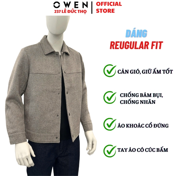 Áo khoác Jacket Owen JK256172 màu nâu dáng suông regular fit chất liệu wool polyester