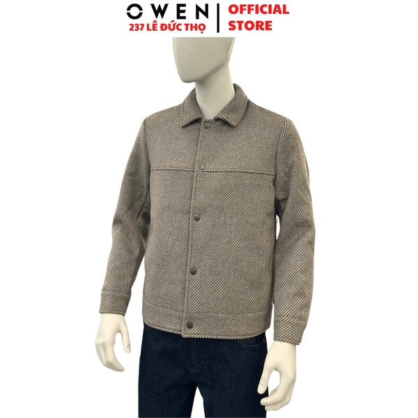 Áo khoác Jacket Owen JK256172 màu nâu dáng suông regular fit chất liệu wool polyester