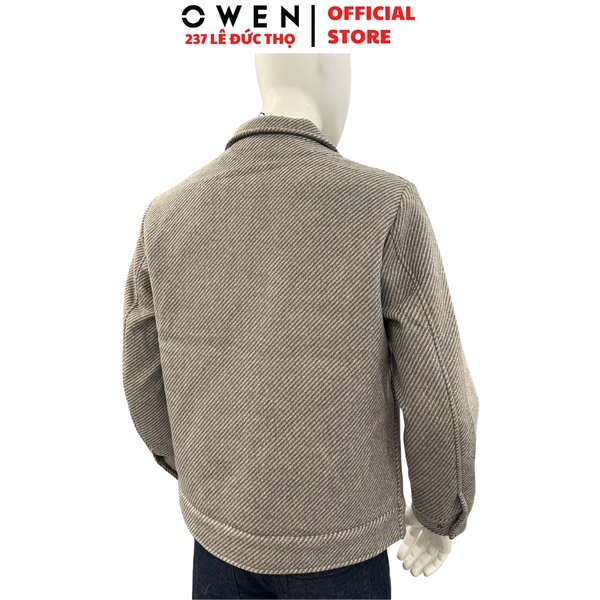 Áo khoác Jacket Owen JK256172 màu nâu dáng suông regular fit chất liệu wool polyester