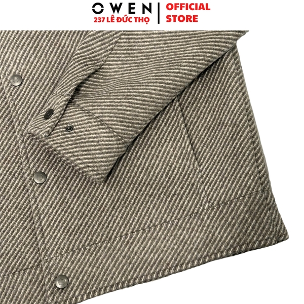Áo khoác Jacket Owen JK256172 màu nâu dáng suông regular fit chất liệu wool polyester