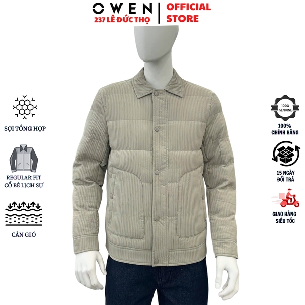 Áo khoác Jacket Owen JK256176 màu be dáng suông regular fit chất liệu polyester