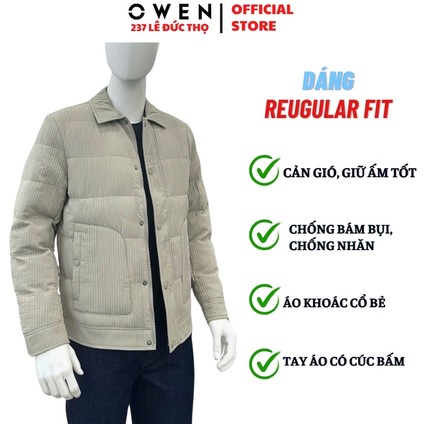 Áo khoác Jacket Owen JK256176 màu be dáng suông regular fit chất liệu polyester