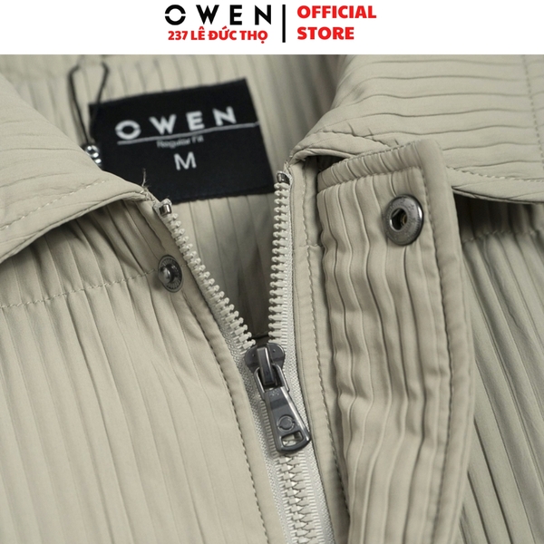 Áo khoác Jacket Owen JK256176 màu be dáng suông regular fit chất liệu polyester