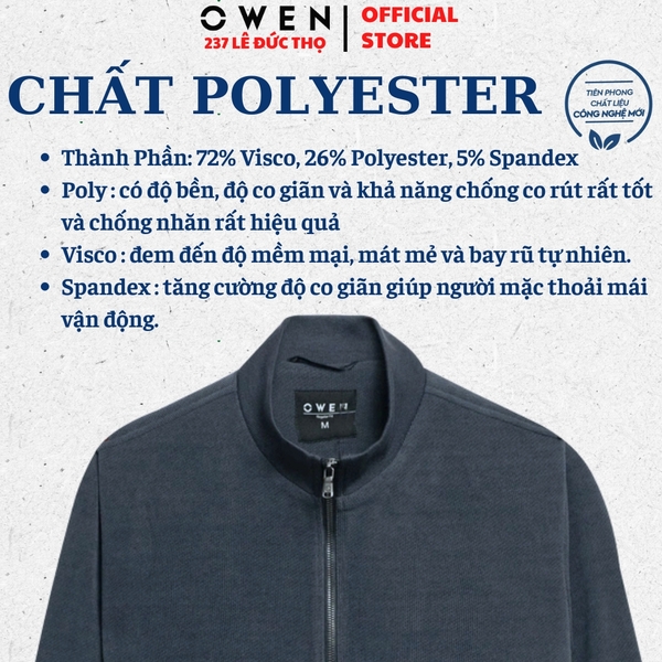 Áo Khoác Jacket Owen JK256180 màu xám dáng regular fit, cổ cao 3 phân, khóa kéo, tay và gấu bo chun chất liệu Nylon Spandex