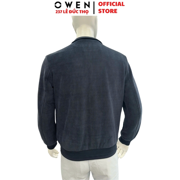 Áo Khoác Jacket Owen JK256180 màu xám dáng regular fit, cổ cao 3 phân, khóa kéo, tay và gấu bo chun chất liệu Nylon Spandex