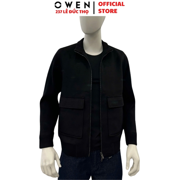 Áo khoác Jacket Owen JK256182 màu đen dáng suông regular fit chất liệu wool polyester