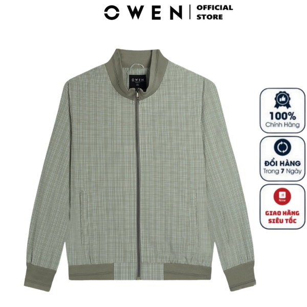 Áo Khoác Jacket Owen JK231629 màu xanh lá nhạt họa tiết dáng regular fit  vải polyester
