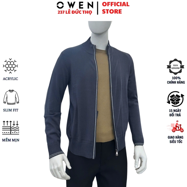 Áo len nam Owen ALK256001 Áo khoác len màu xám đậm dáng suông regular fit chất liệu len acrylic cotton