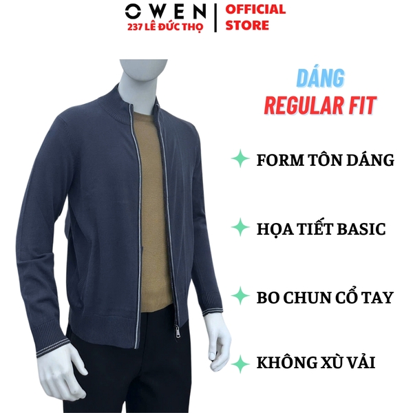 Áo len nam Owen ALK256001 Áo khoác len màu xám đậm dáng suông regular fit chất liệu len acrylic cotton