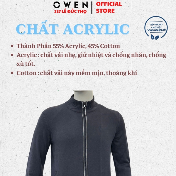 Áo len nam Owen ALK256001 Áo khoác len màu xám đậm dáng suông regular fit chất liệu len acrylic cotton