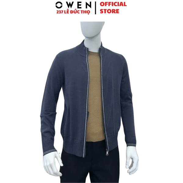 Áo len nam Owen ALK256001 Áo khoác len màu xám đậm dáng suông regular fit chất liệu len acrylic cotton