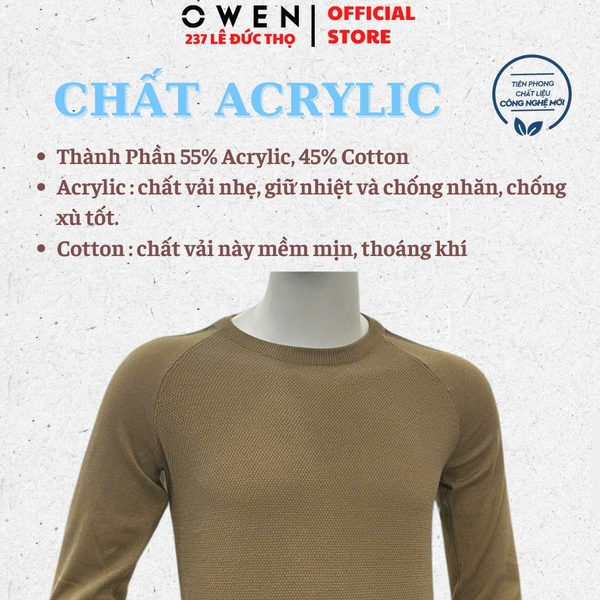 Áo len nam Owen ALC256019 màu nâu dáng suông regular fit cổ tròn chất liệu len acrylic cotton