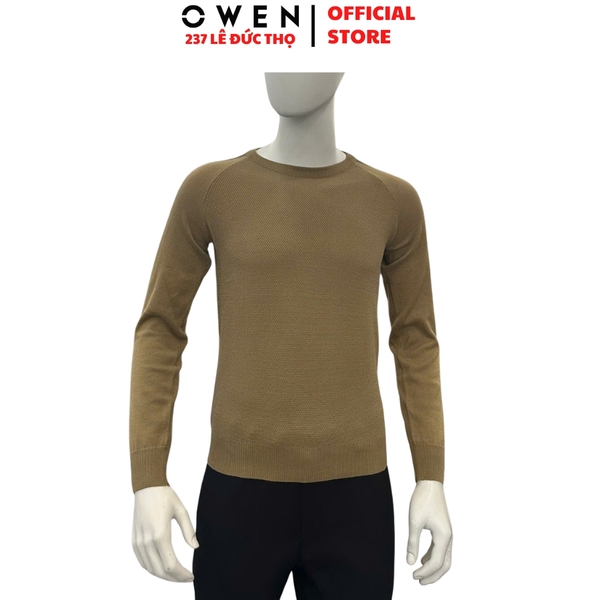 Áo len nam Owen ALC256019 màu nâu dáng suông regular fit cổ tròn chất liệu len acrylic cotton