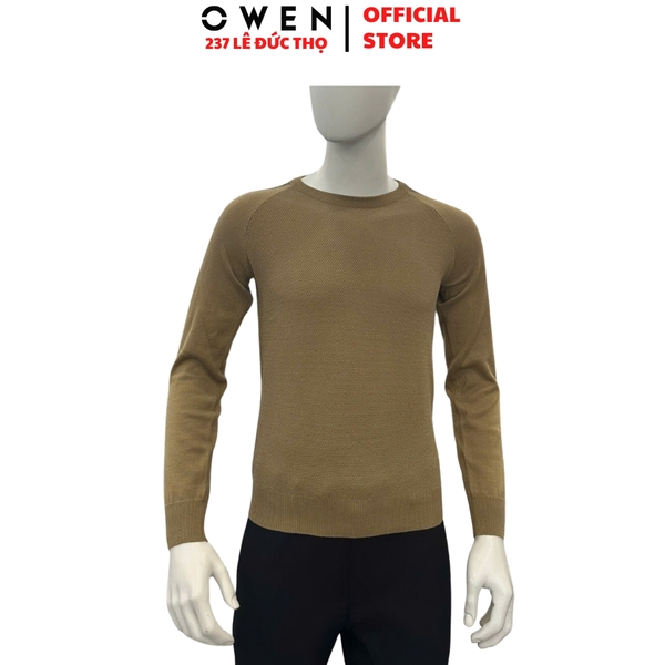 Áo len nam Owen ALC256019 màu nâu dáng suông regular fit cổ tròn chất liệu len acrylic cotton