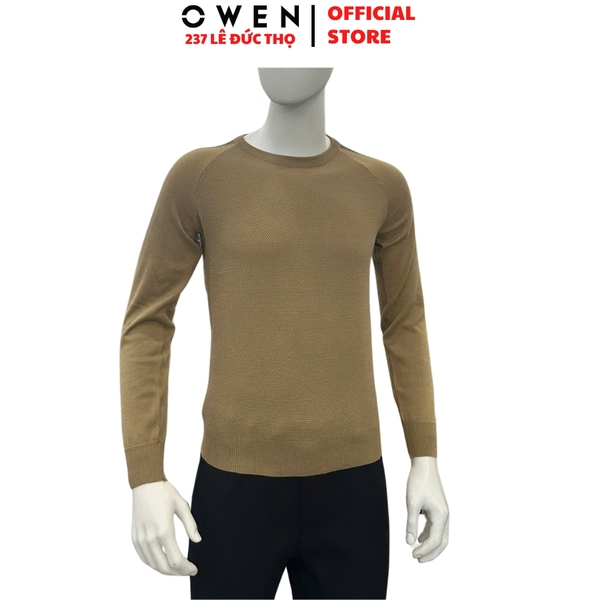 Áo len nam Owen ALC256019 màu nâu dáng suông regular fit cổ tròn chất liệu len acrylic cotton