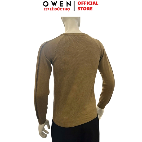 Áo len nam Owen ALC256019 màu nâu dáng suông regular fit cổ tròn chất liệu len acrylic cotton