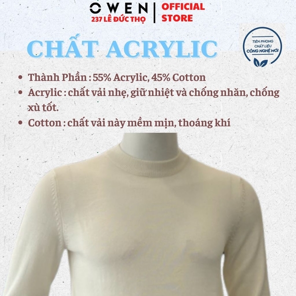 Áo Len Nam Owen ALC266516_BE Trắng Regular Fit chất liệu len acrylic cotton