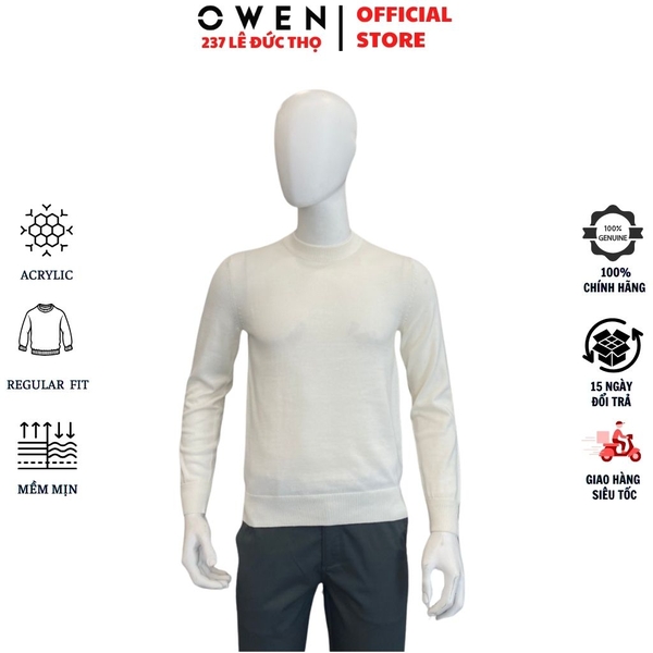 Áo Len Nam Owen ALC266516_BE Trắng Regular Fit chất liệu len acrylic cotton