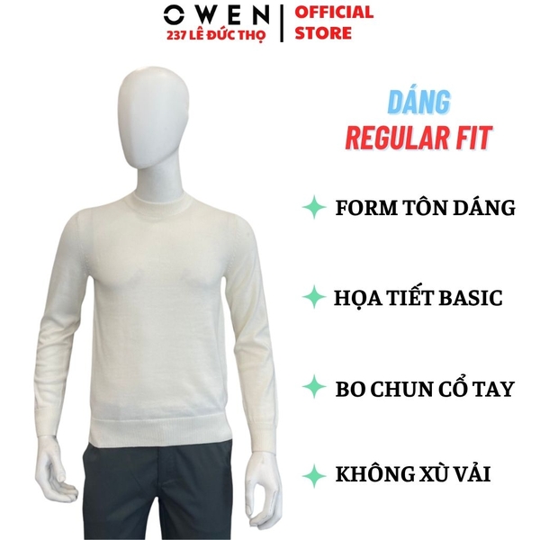 Áo Len Nam Owen ALC266516_BE Trắng Regular Fit chất liệu len acrylic cotton
