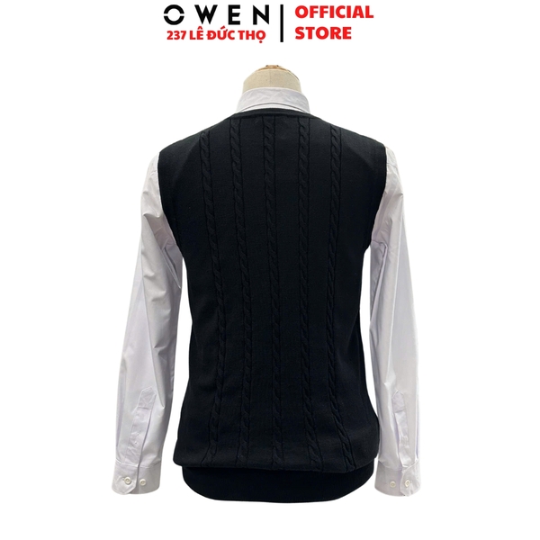 Áo len nam Owen ALG256006 màu đen áo gile cổ tim dáng suông regular fit chất liệu len acrylic cotton