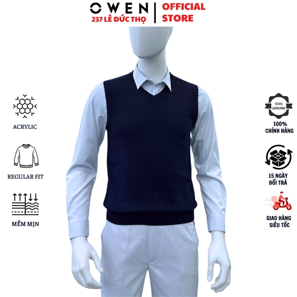 Áo Gile len nam Owen ALG256272 màu xanh tím than trơn áo gile cổ tim dáng suông regular fit