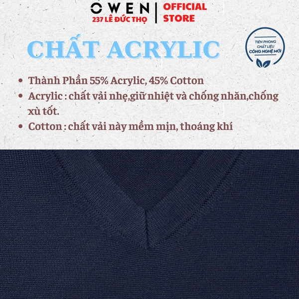 Áo Gile len nam Owen ALG256272 màu xanh tím than trơn áo gile cổ tim dáng suông regular fit