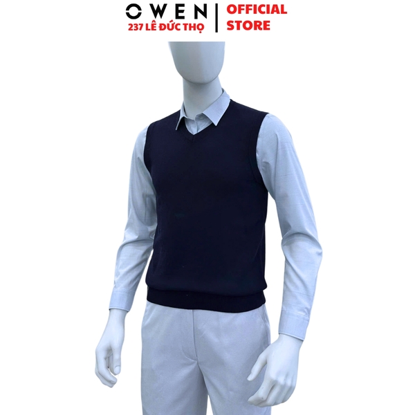 Áo Gile len nam Owen ALG256272 màu xanh tím than trơn áo gile cổ tim dáng suông regular fit