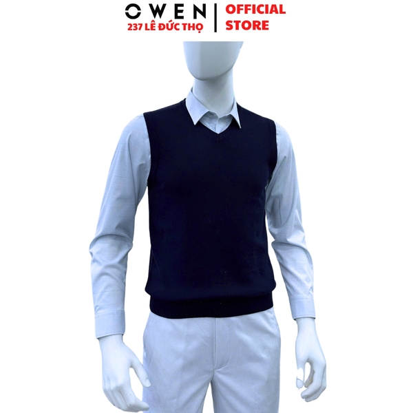 Áo Gile len nam Owen ALG256272 màu xanh tím than trơn áo gile cổ tim dáng suông regular fit