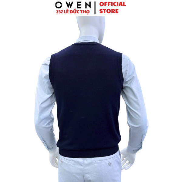 Áo Gile len nam Owen ALG256272 màu xanh tím than trơn áo gile cổ tim dáng suông regular fit