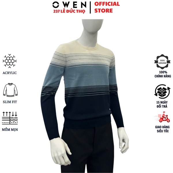 Áo len nam Owen ALC256038 màu xanh dáng ôm slim fit cổ tròn chất liệu len acrylic polyester