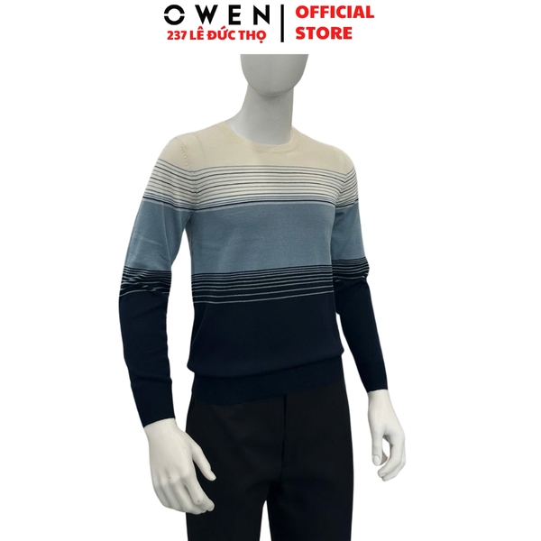 Áo len nam Owen ALC256038 màu xanh dáng ôm slim fit cổ tròn chất liệu len acrylic polyester