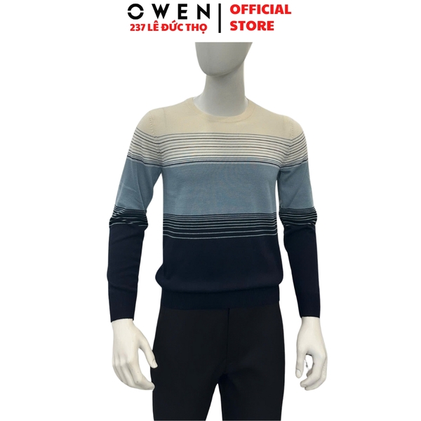 Áo len nam Owen ALC256038 màu xanh dáng ôm slim fit cổ tròn chất liệu len acrylic polyester