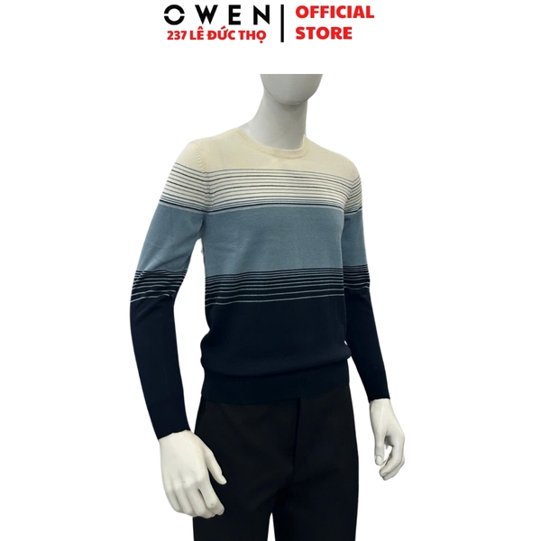 Áo len nam Owen ALC256038 màu xanh dáng ôm slim fit cổ tròn chất liệu len acrylic polyester