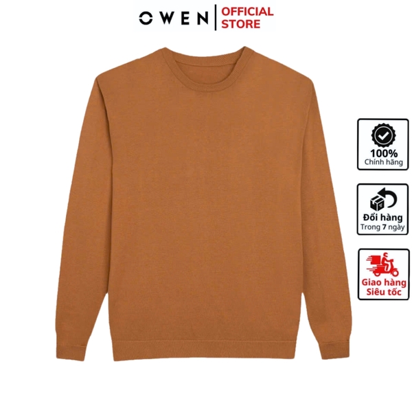 Áo len nam owen ALC241287 màu nâu  dáng suông regular fit cổ tròn chất liệu Acrylic